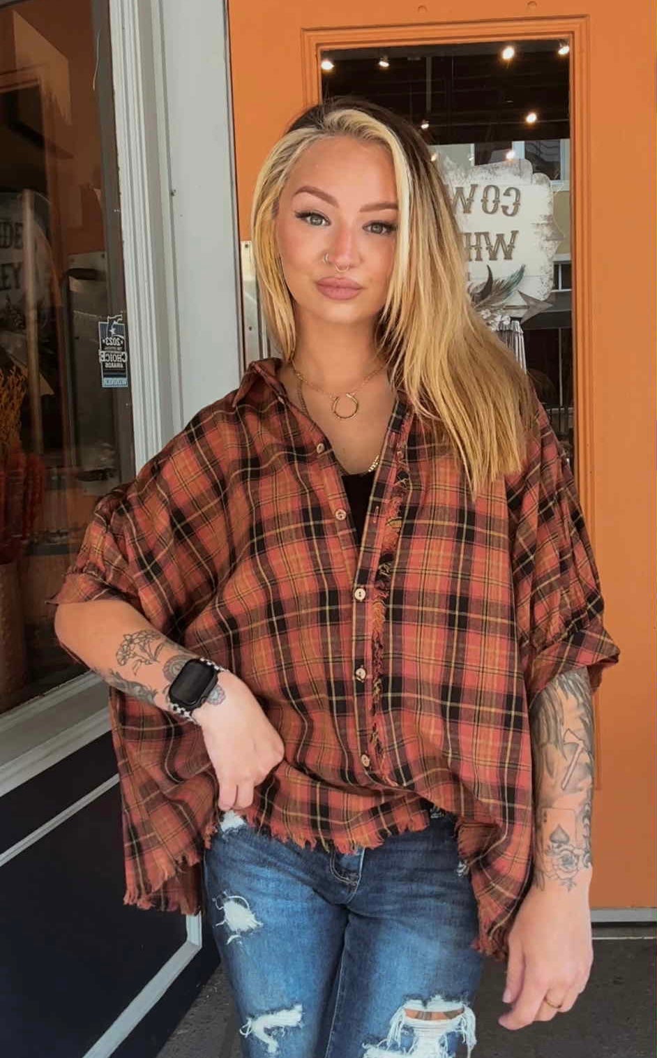 Carmel Apple - Dark Rose Dolman Flannel Top