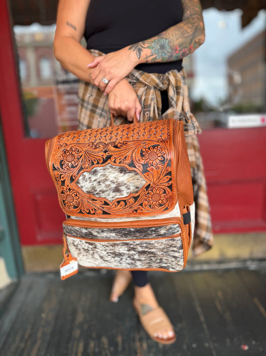 Tooled Cowhide Window - Backpack