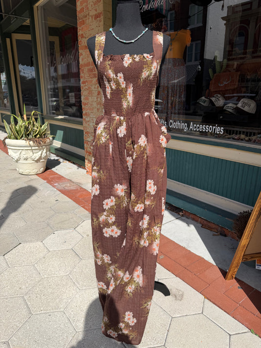Rustic Petals – Brown Jumpsuit