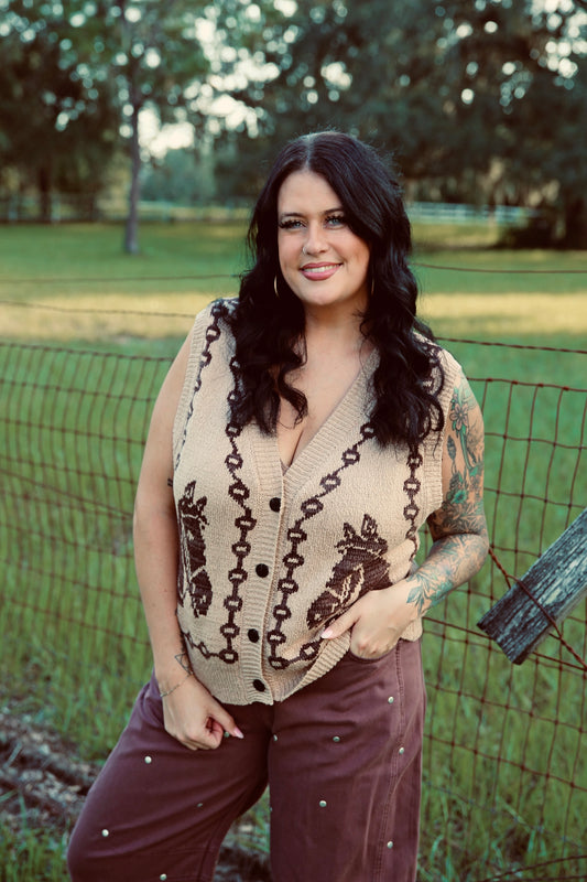 Bridle & Birch – Oatmeal Horse Knit Vest