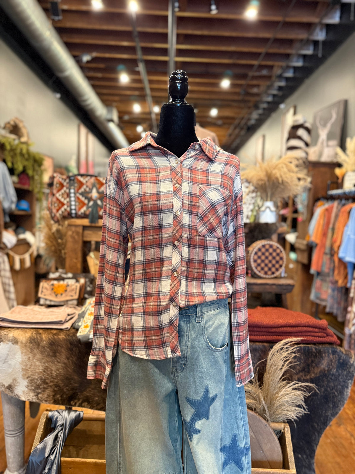 Rosewood Cotton - Plaid Flannel Top
