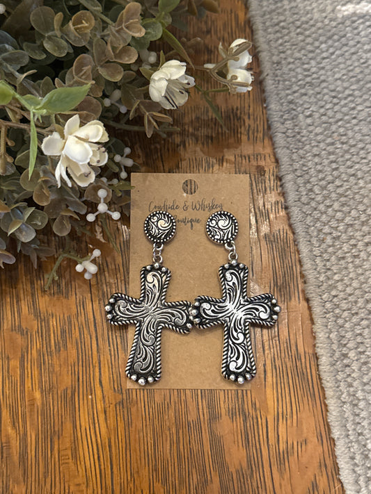 Tooled Cross - Earrings