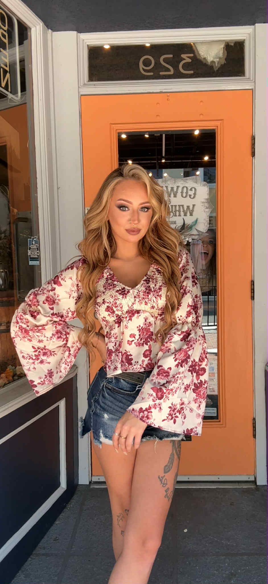 Rose Hip - Maroon/Ivory Floral Top