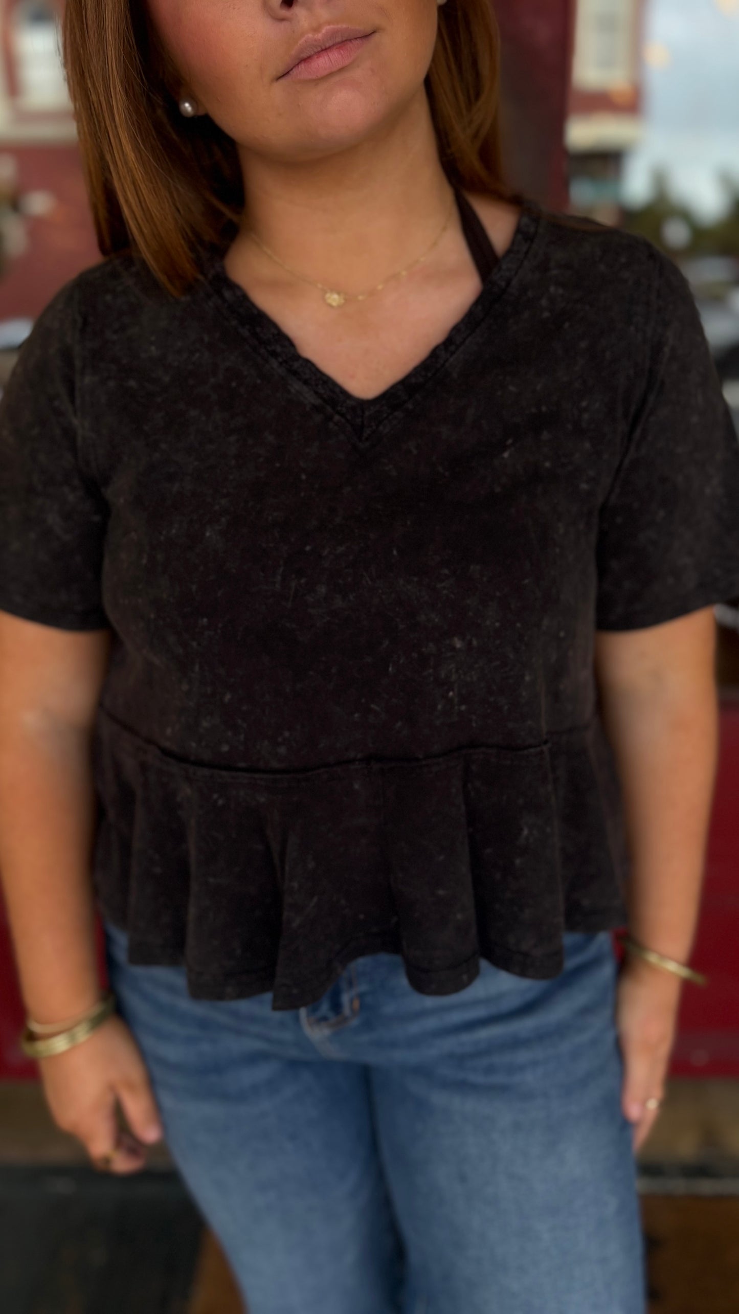 Juniper Mist – Black V-Neck Tee
