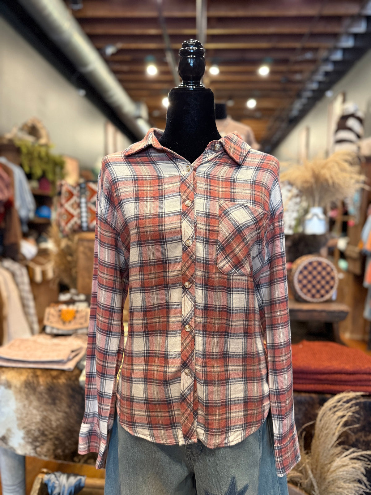 Rosewood Cotton - Plaid Flannel Top