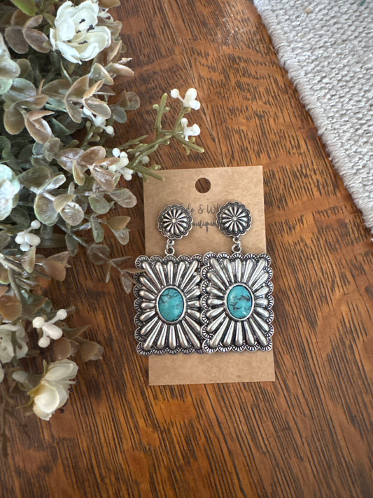 Rectangle Scalloped Concho - Earrings
