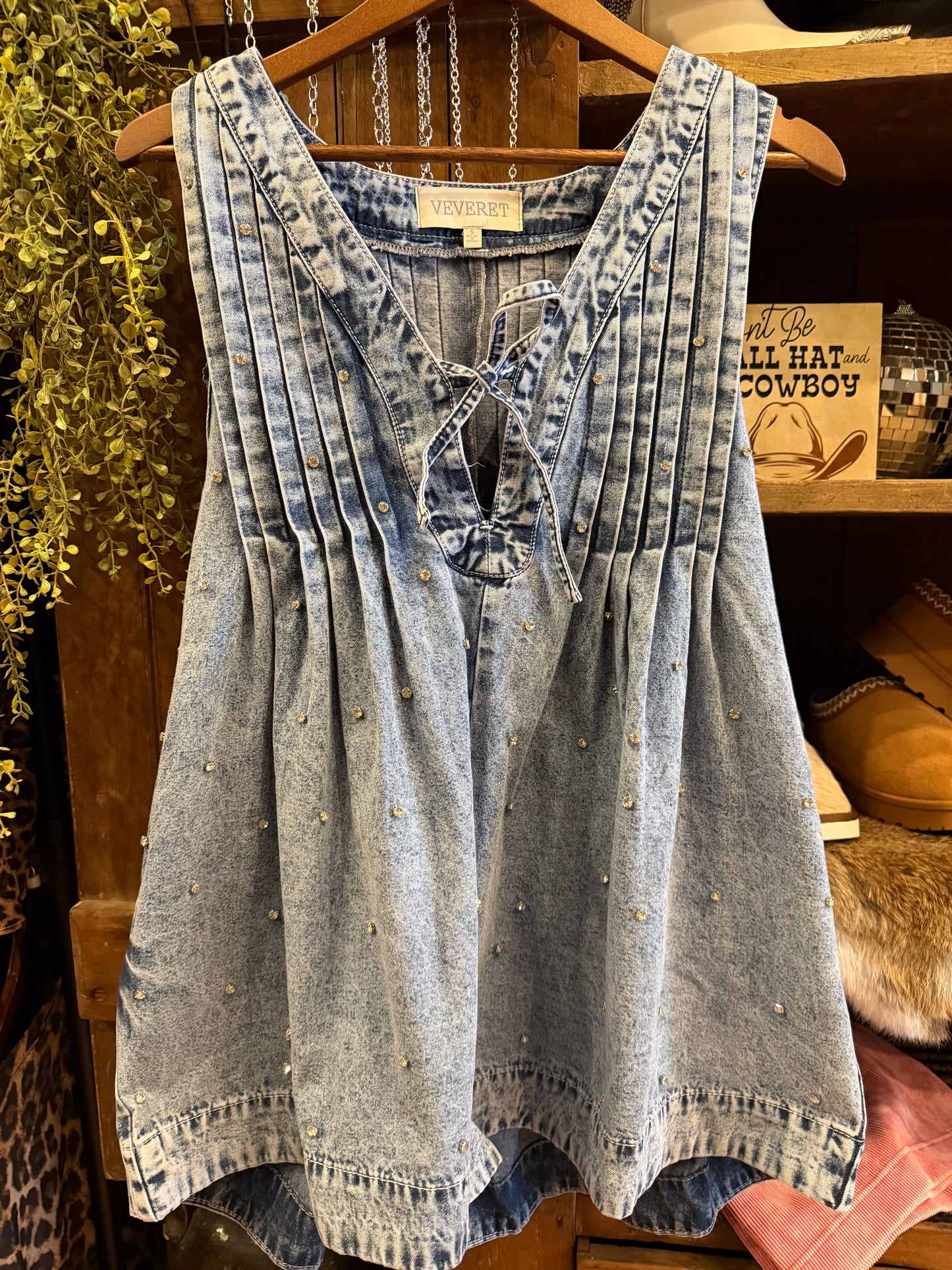 Cactus Lane- Denim Rhinestone Romper