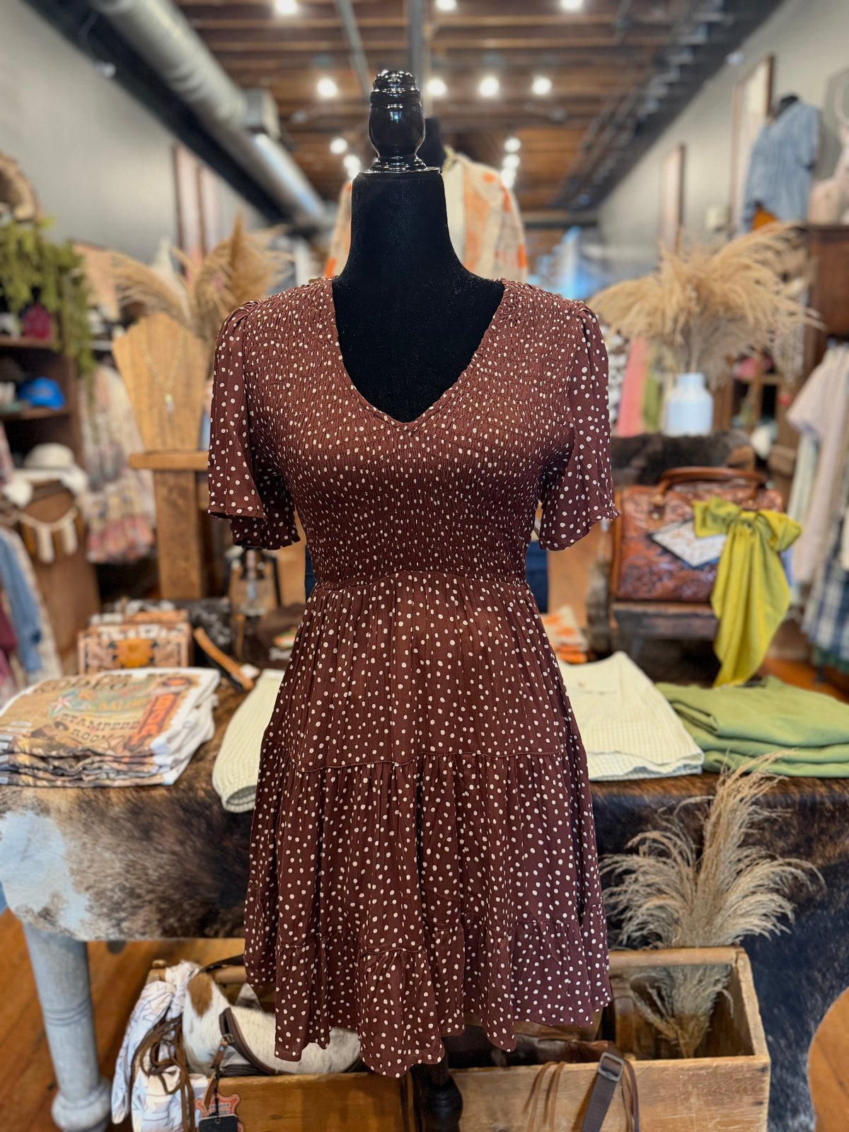 Harvest Darling – Burgundy Polka Dot Dress