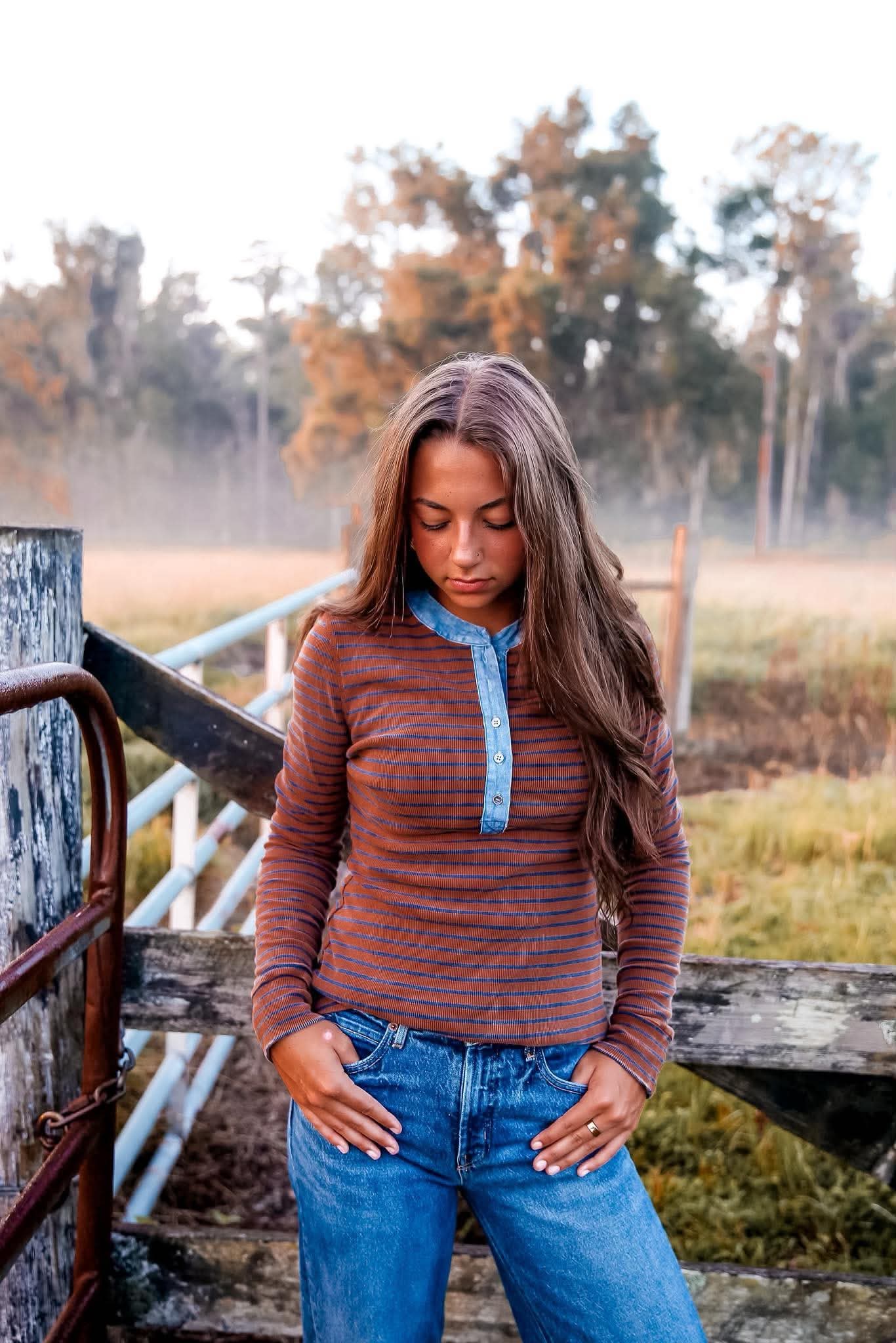 Rust & Denim – Striped Henley Top