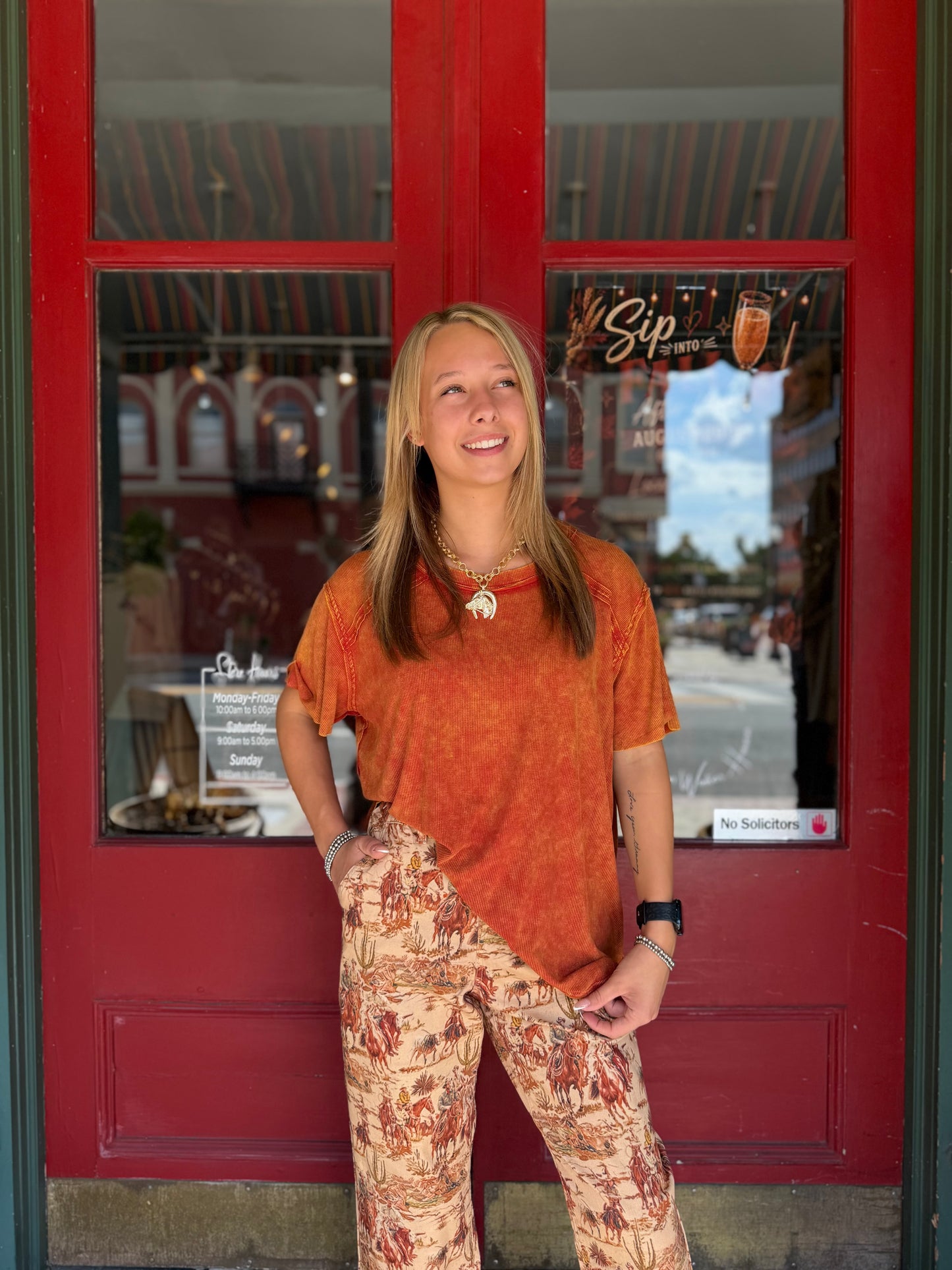 Washed Away – Burnt Orange Acid Wash Top