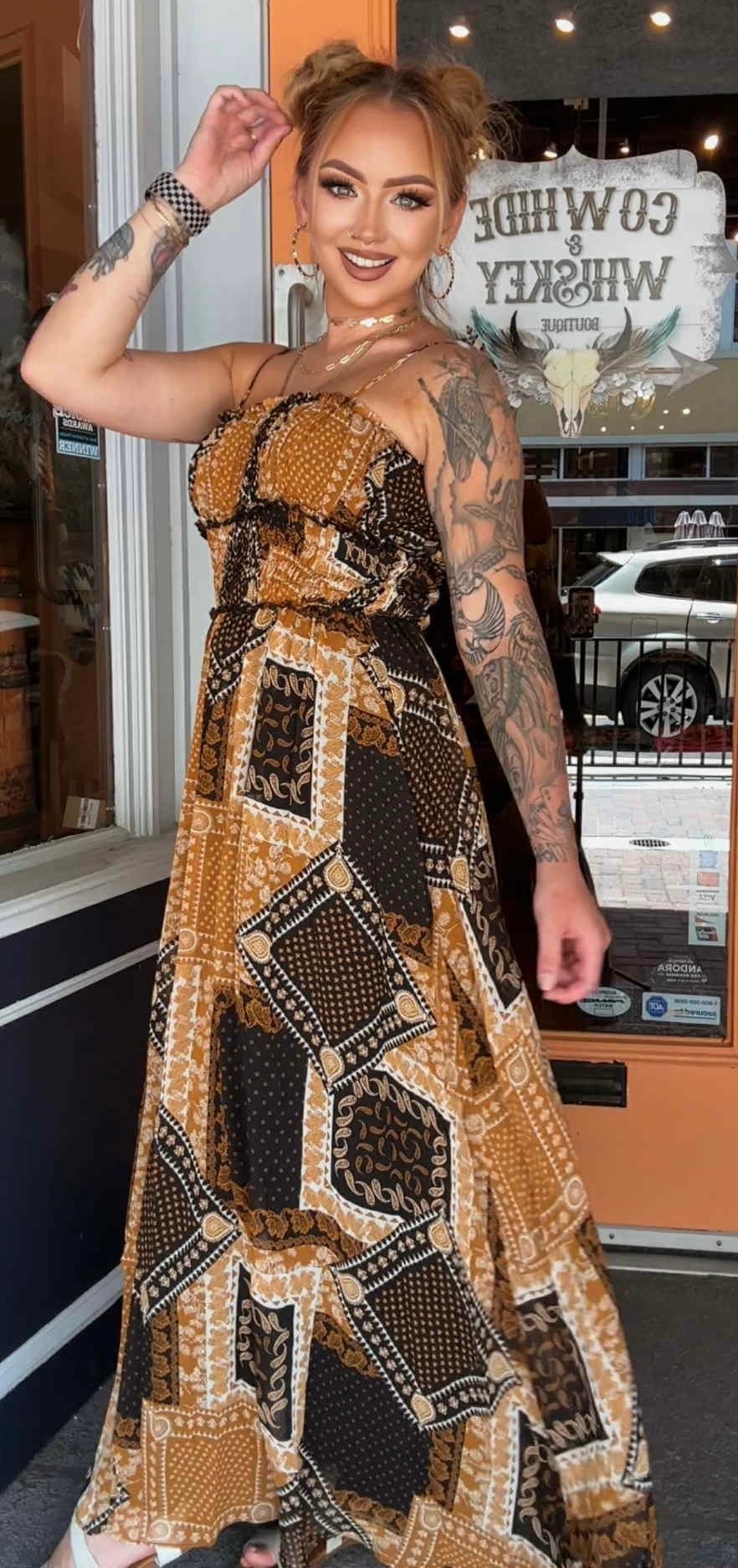 Paisley Patchwork - Camel/Black Dress