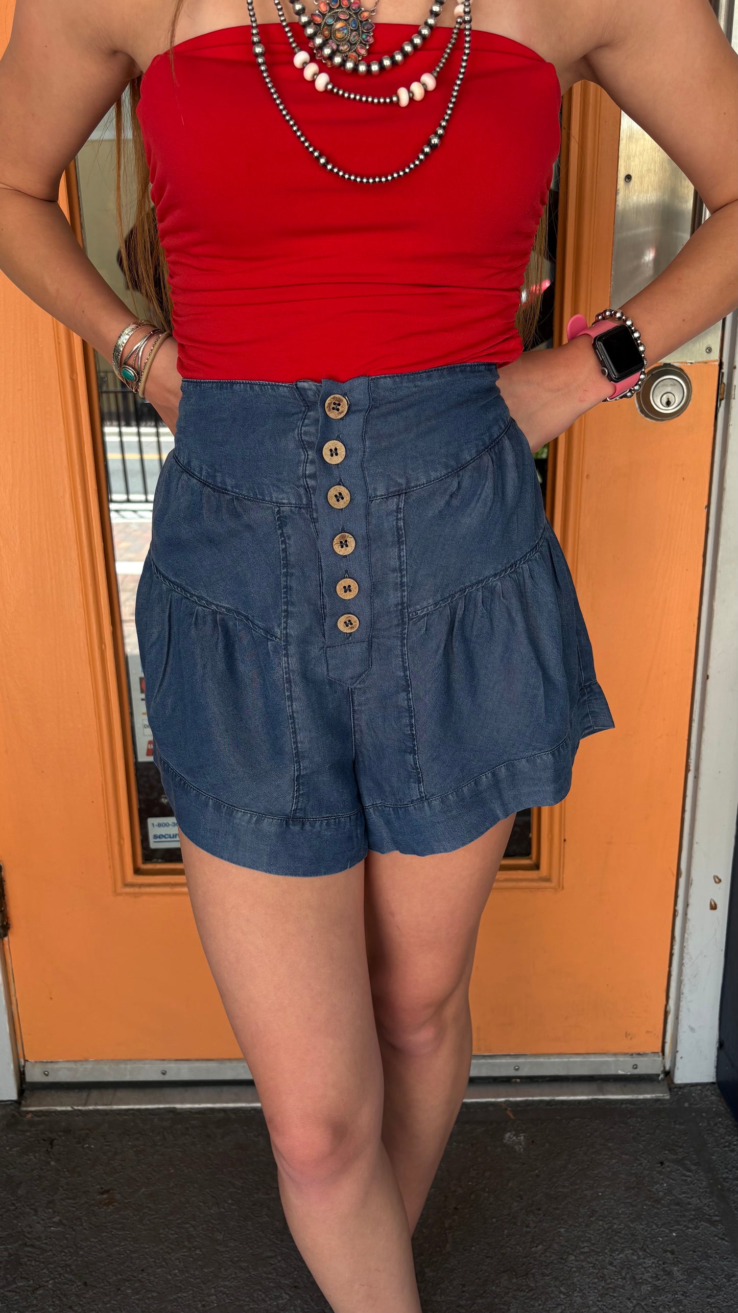 Bare Breeze – Denim Flowy Shorts