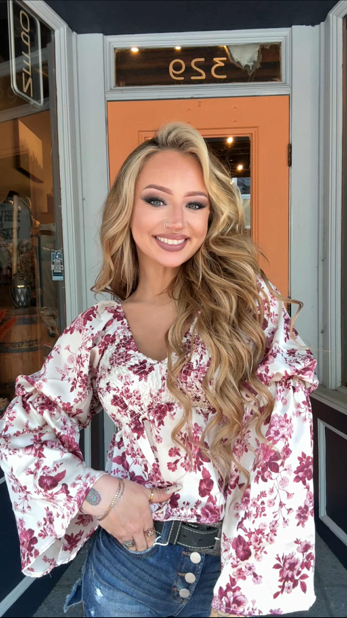 Rose Hip - Maroon/Ivory Floral Top