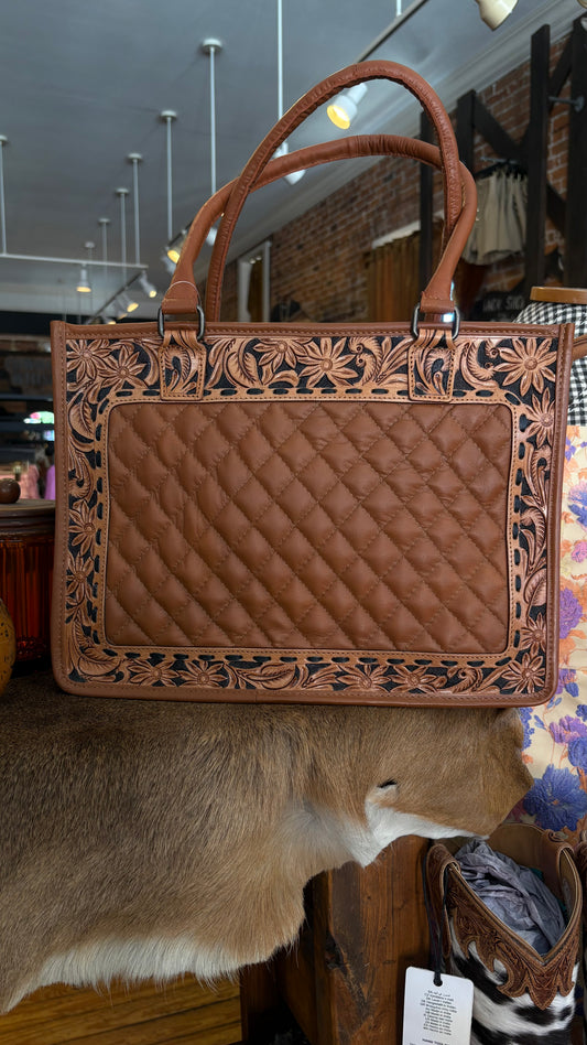 Quilted Buckstitch Laptop Tote - Purse