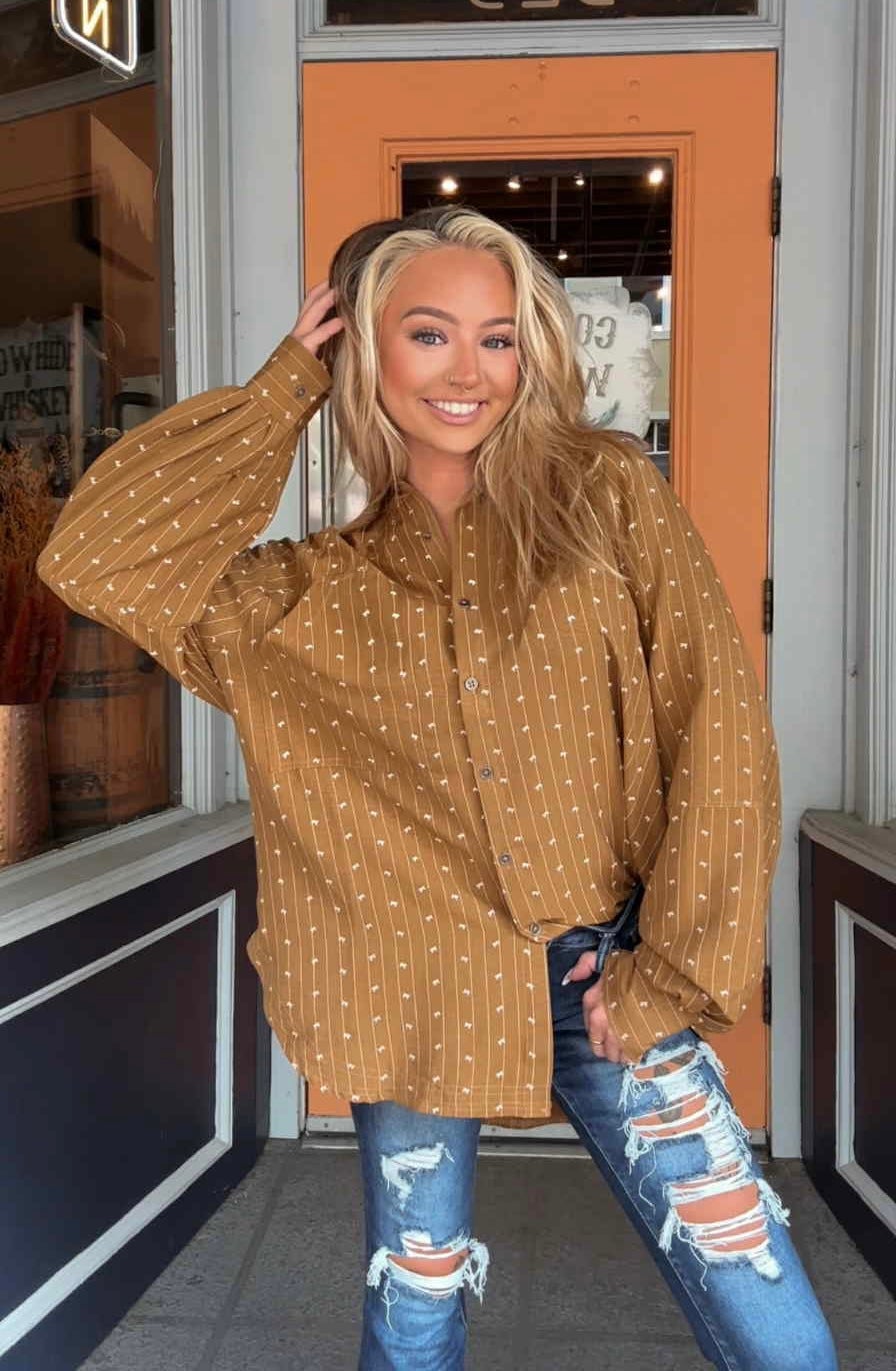 Bourbon & Bows - Camel Button Top