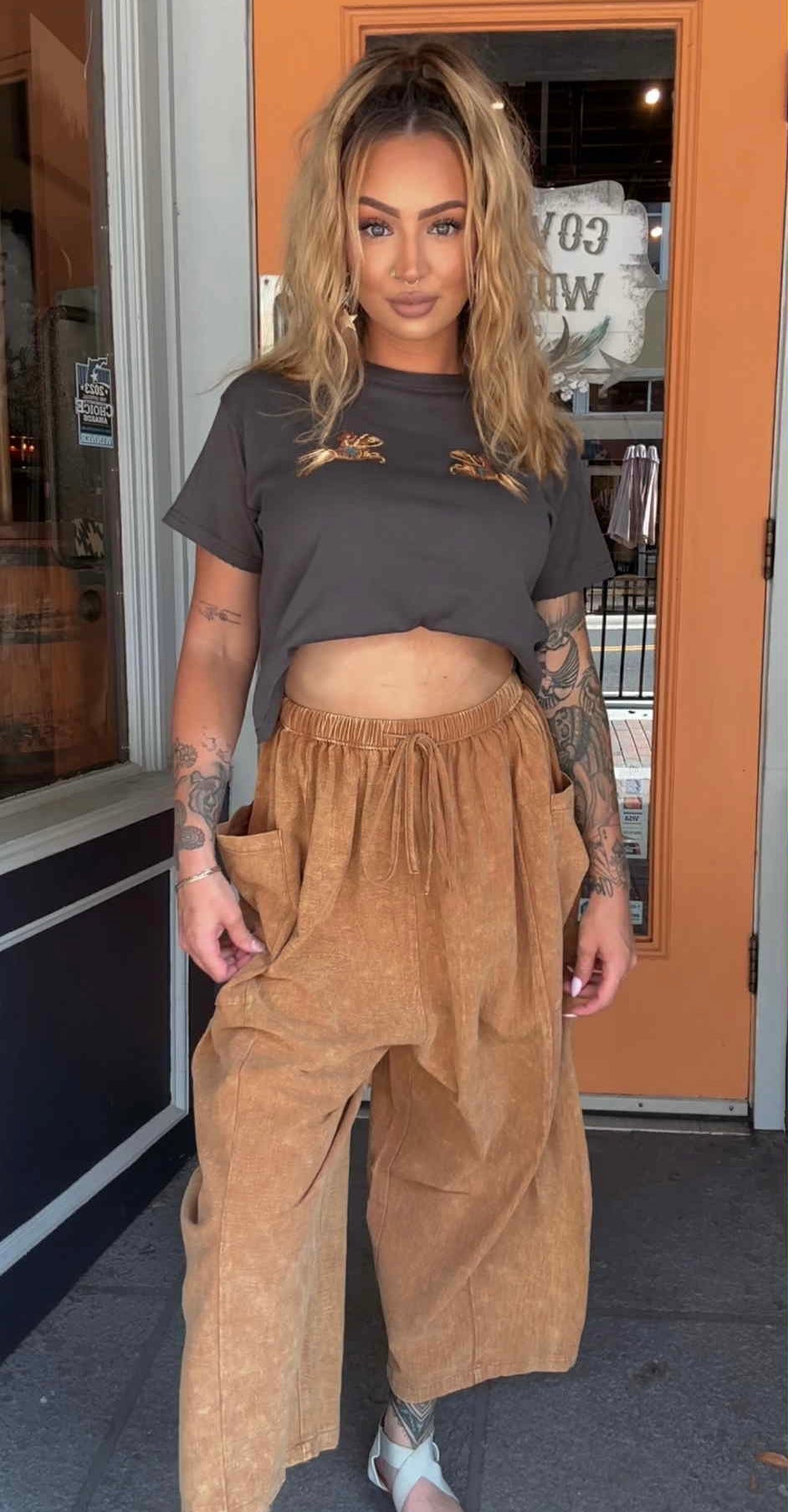 Rustling Leaves - Rust Acid Wash Pants