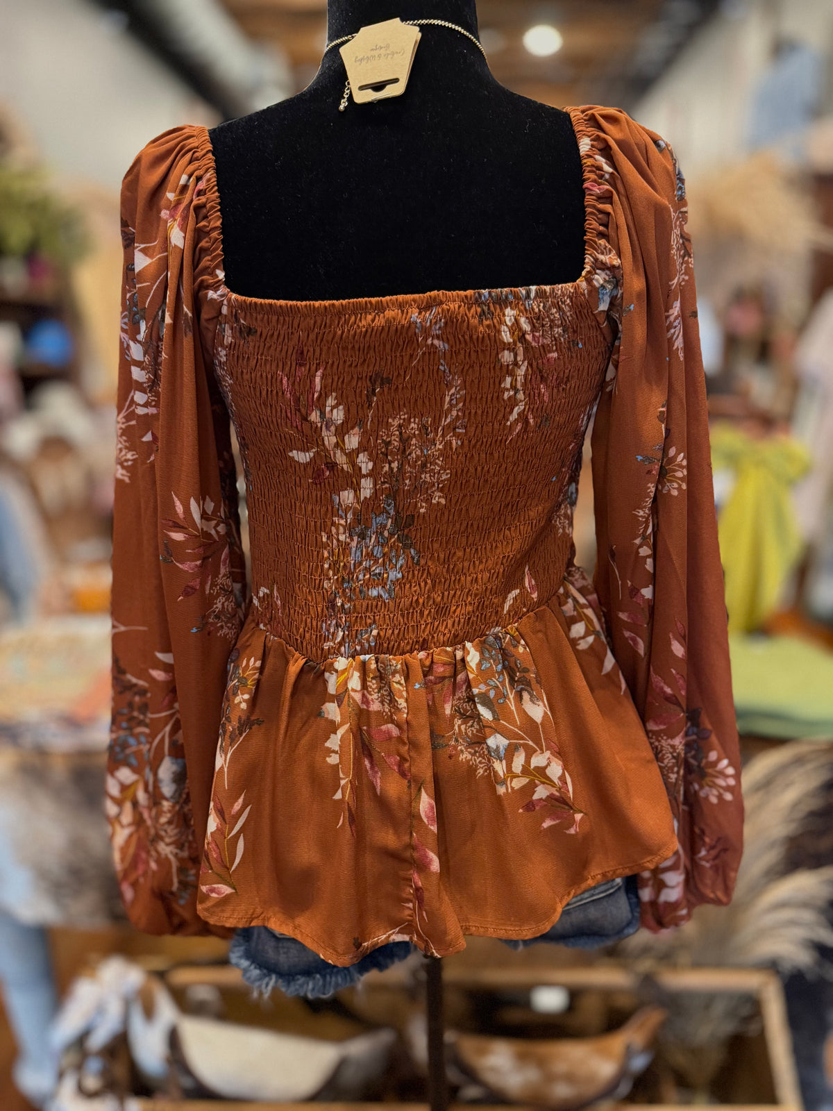Rustic Romance – Floral Smocked Top