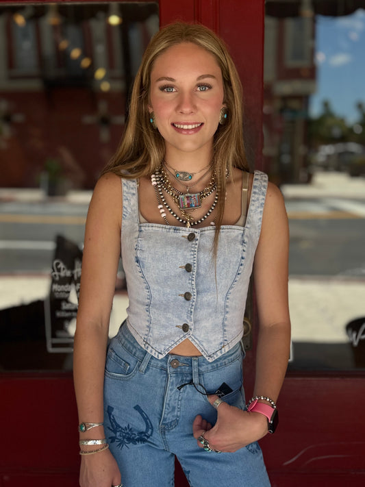 Silver Spur-Denim Corset Top
