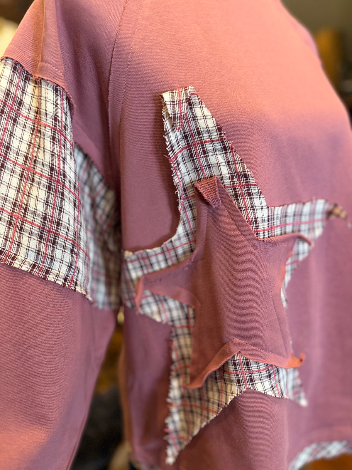 Stitched in Stars – Brick Plaid Top