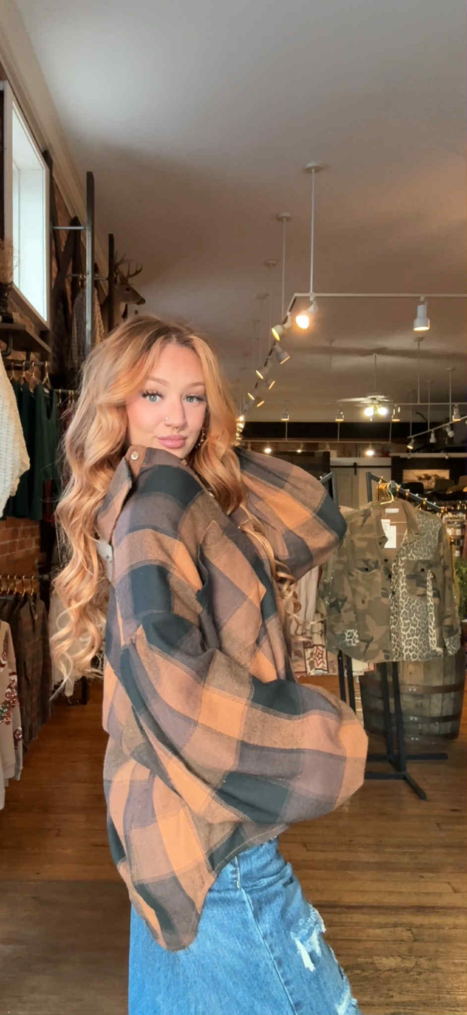 Leaves & Lattes - Camel Plaid Flannel