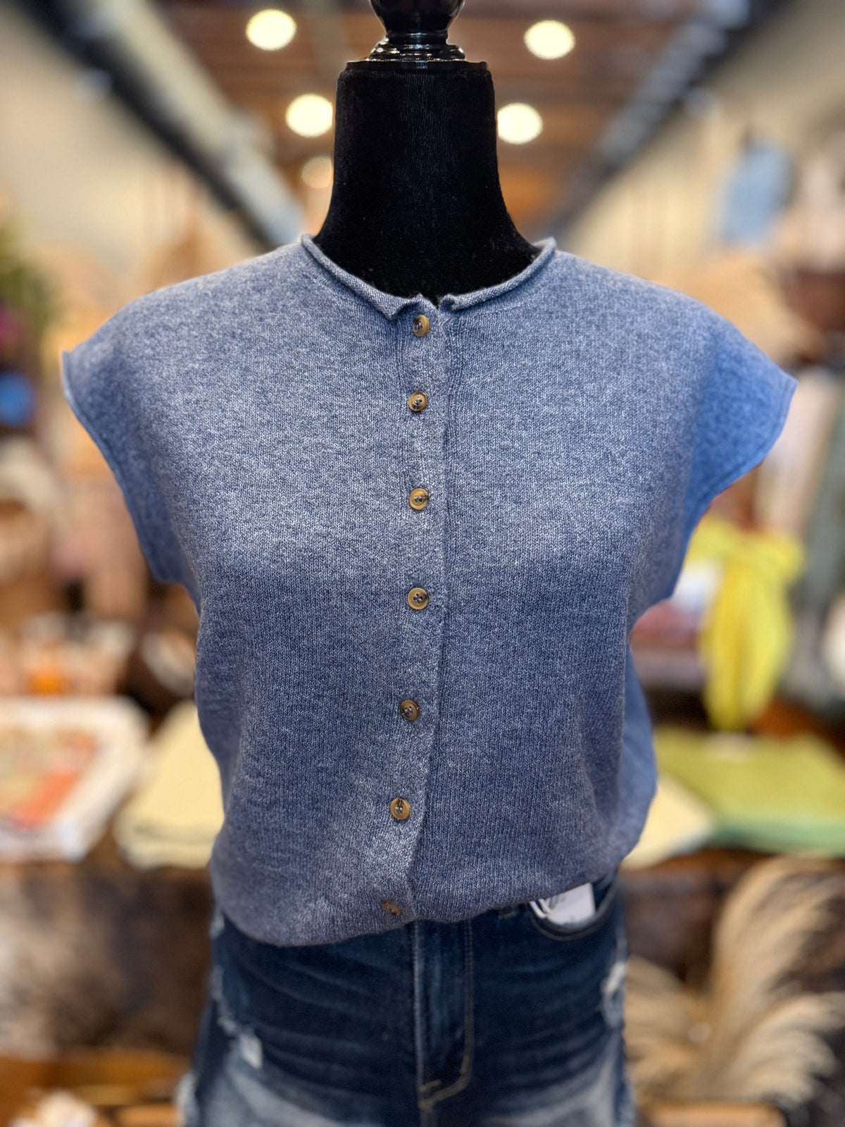 Backroad Blue – Button-Down Knit Vest