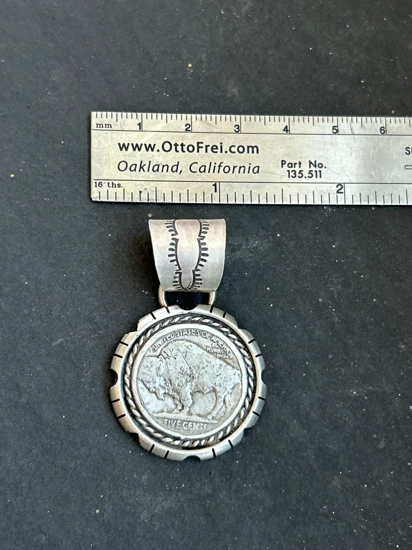 Sterling Silver Buffalo Nickel Pendant – Rope Border – Artist Jason Ogg