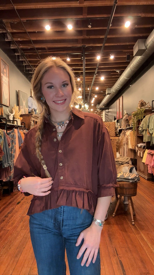 Wine Horizon – Ruffle Hem Shirt
