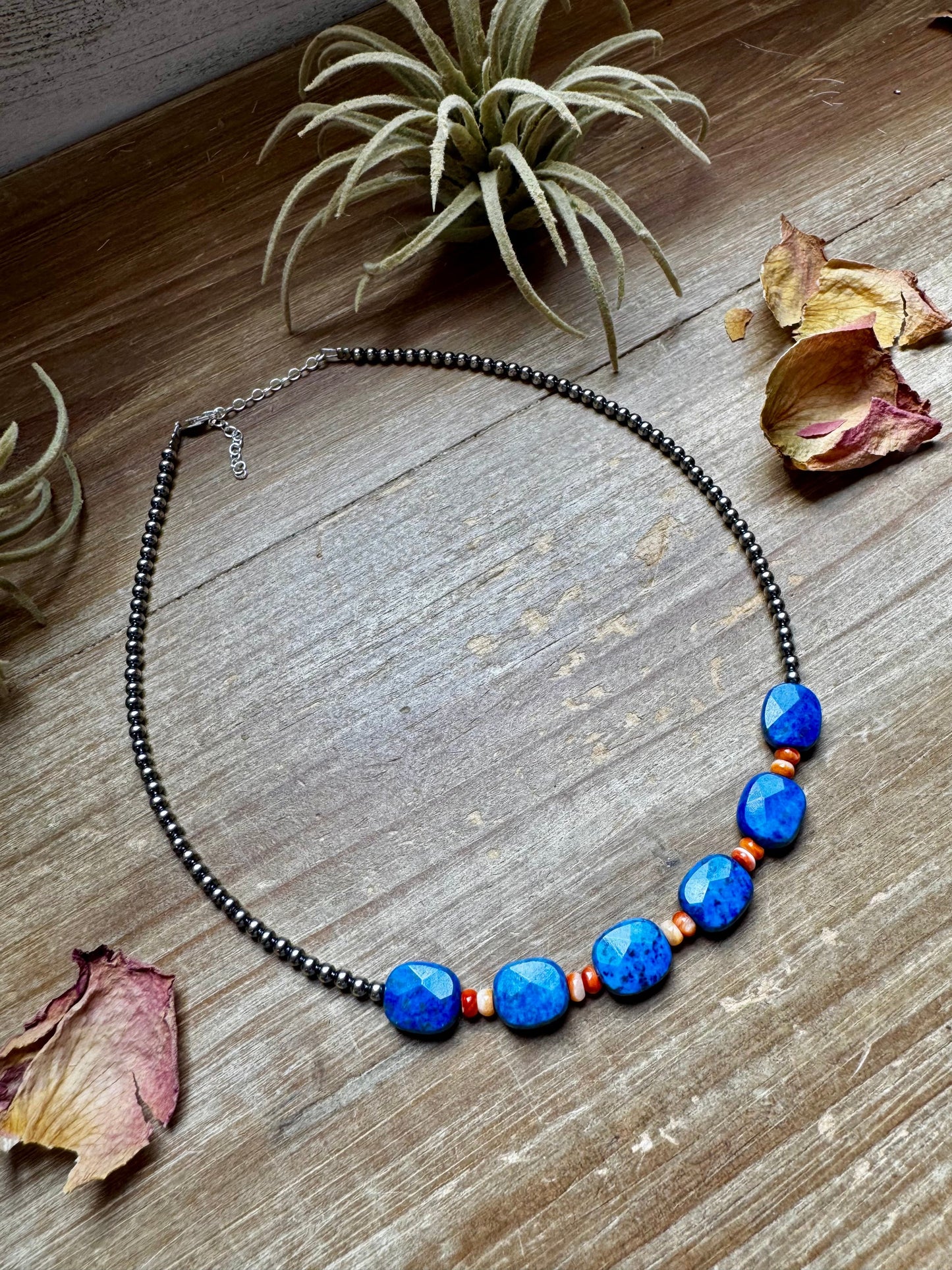 Sterling Silver & Spiny Oyster Choker with Lapis – Summer Necklace