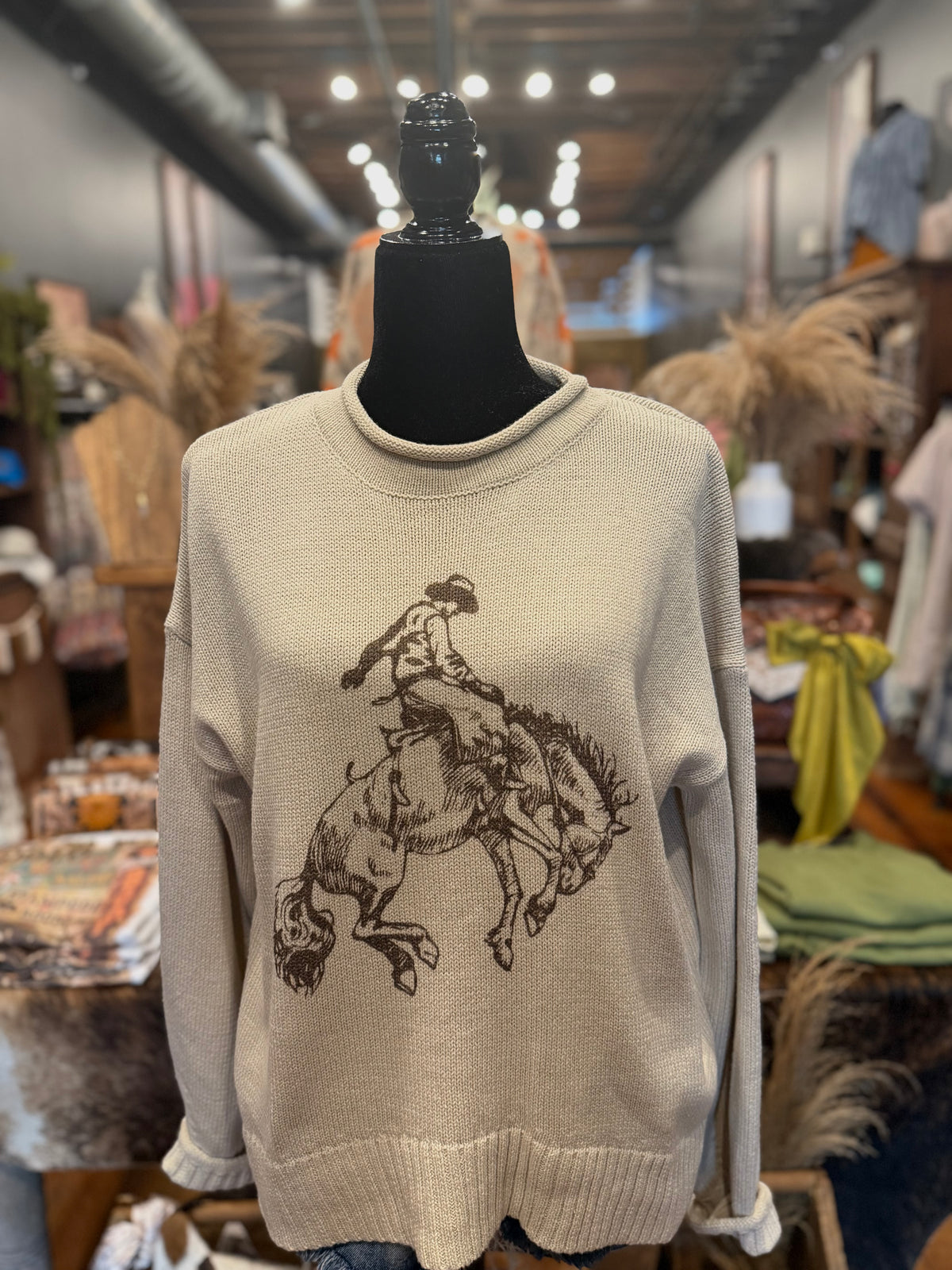 Bronco Revival – Oatmeal Bucking Bronco Sweater