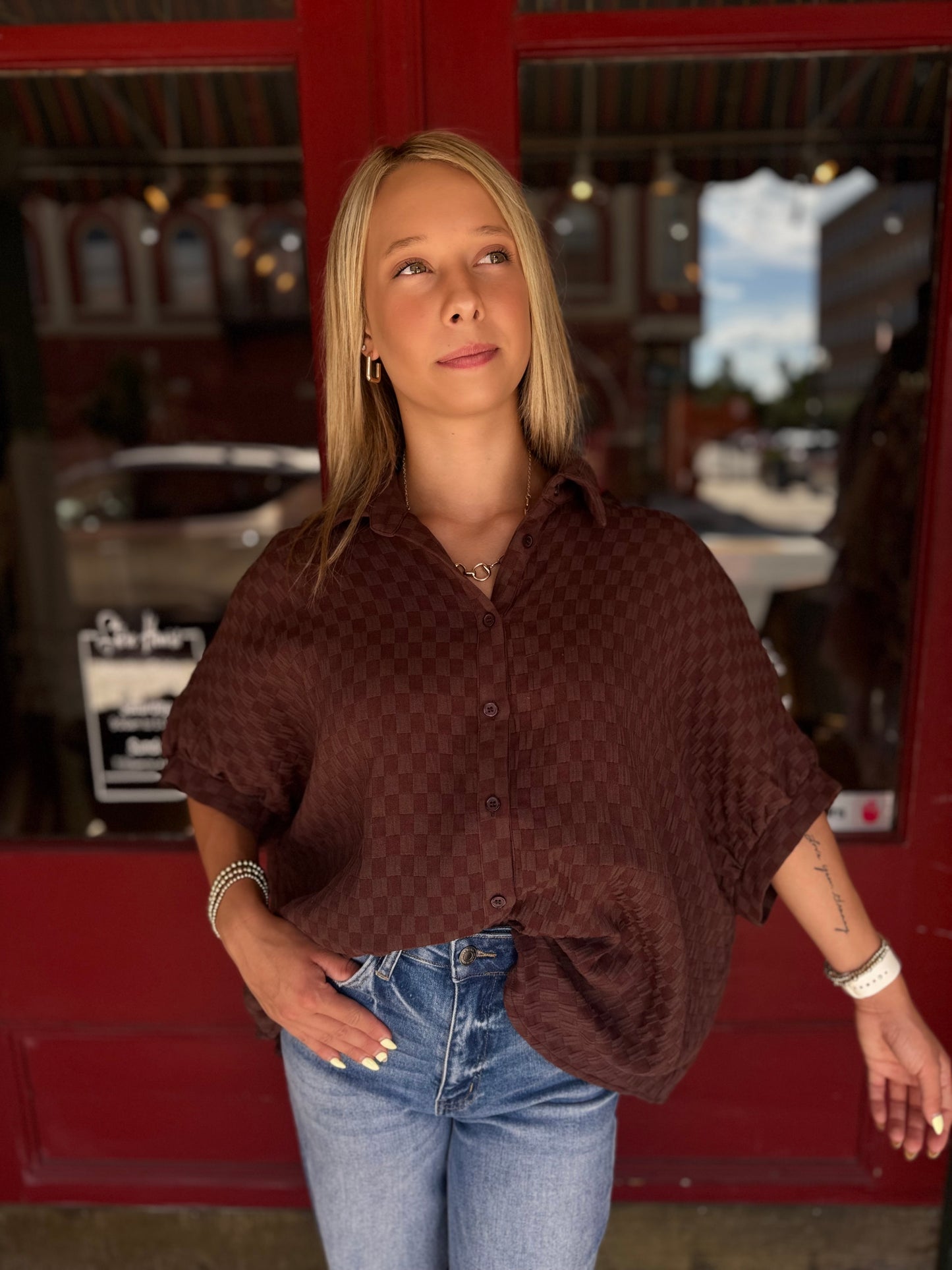 All Checked Out – Brown Checkered Top