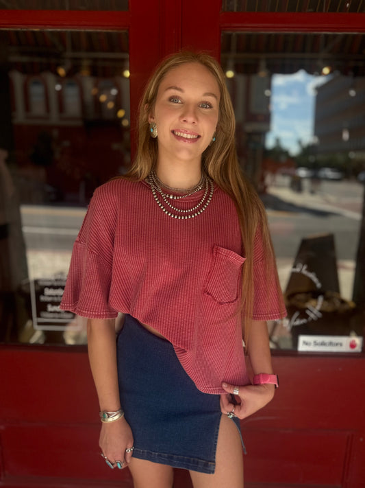 The Daily Knit – Maroon Pocket Tee