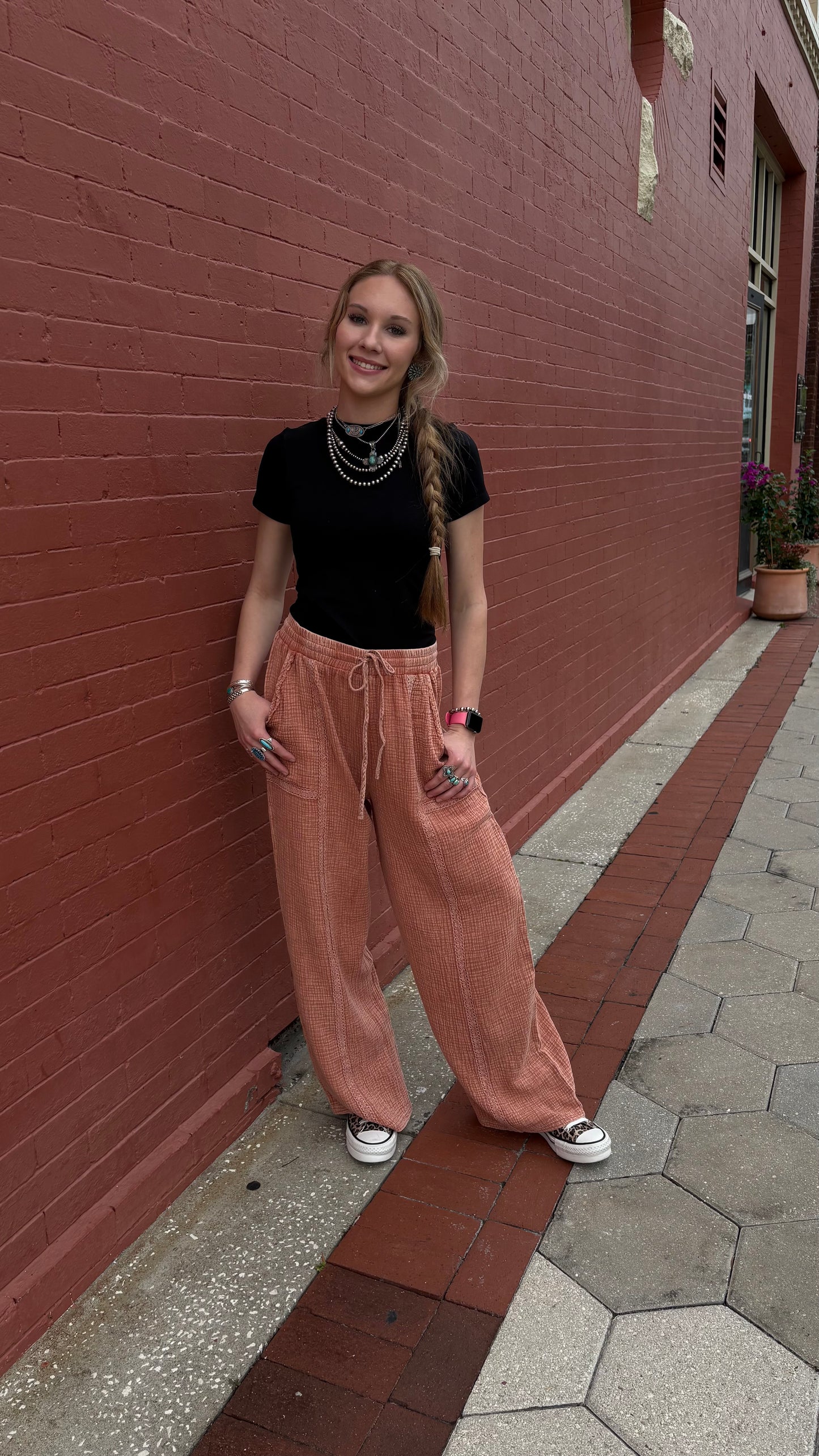 Sunbaked Lace – Rust Gauze Pants
