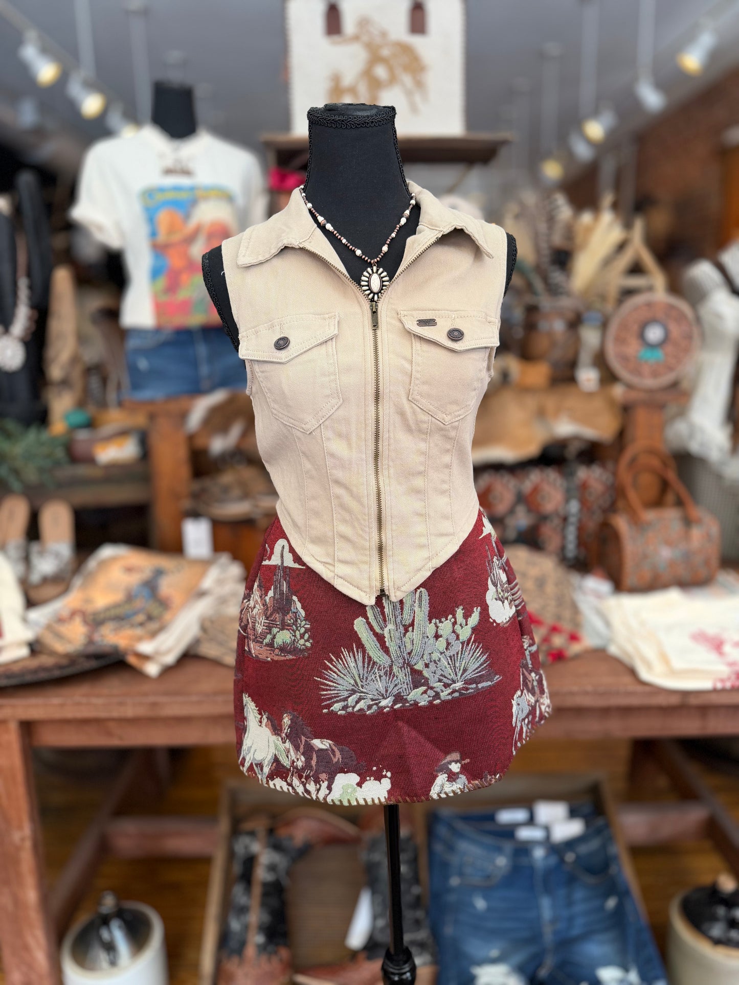 Cowgirl Standard – Denim Tan Zip Top