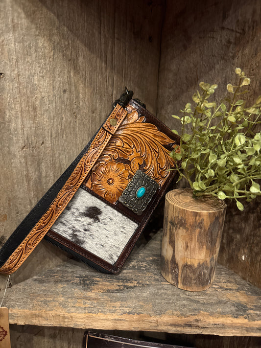 Tooled Concho Cowhide - Wristlet/Wallet