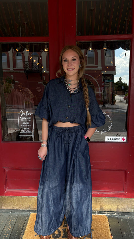 Dusky Denim – Wide Leg Pants