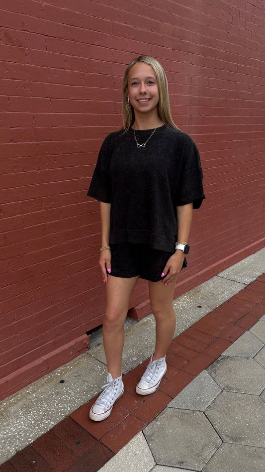 Midnight Mineral – Black Ribbed Shorts Set