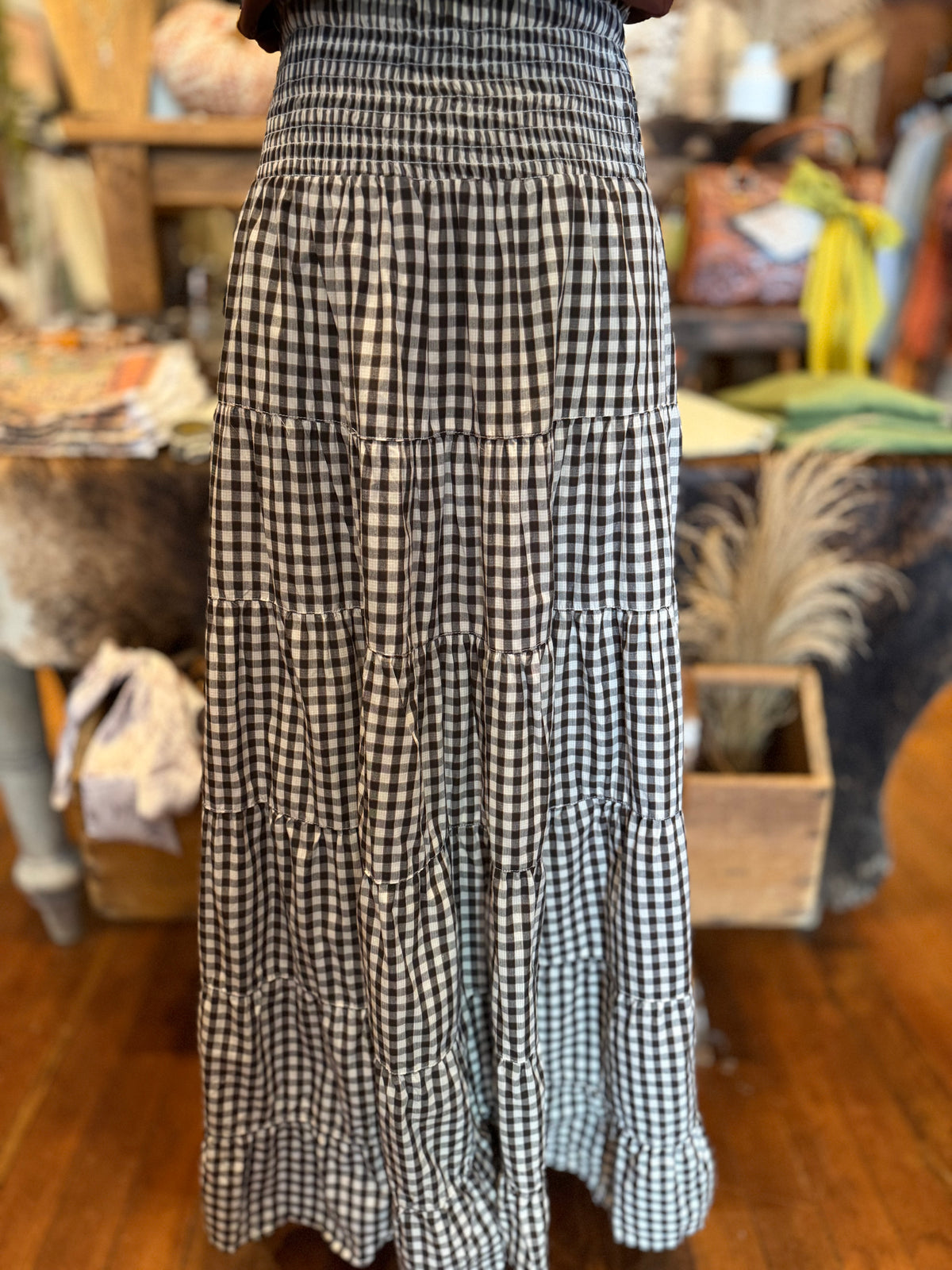 Raised in the Holler – Ivory Gingham Maxi Skirt