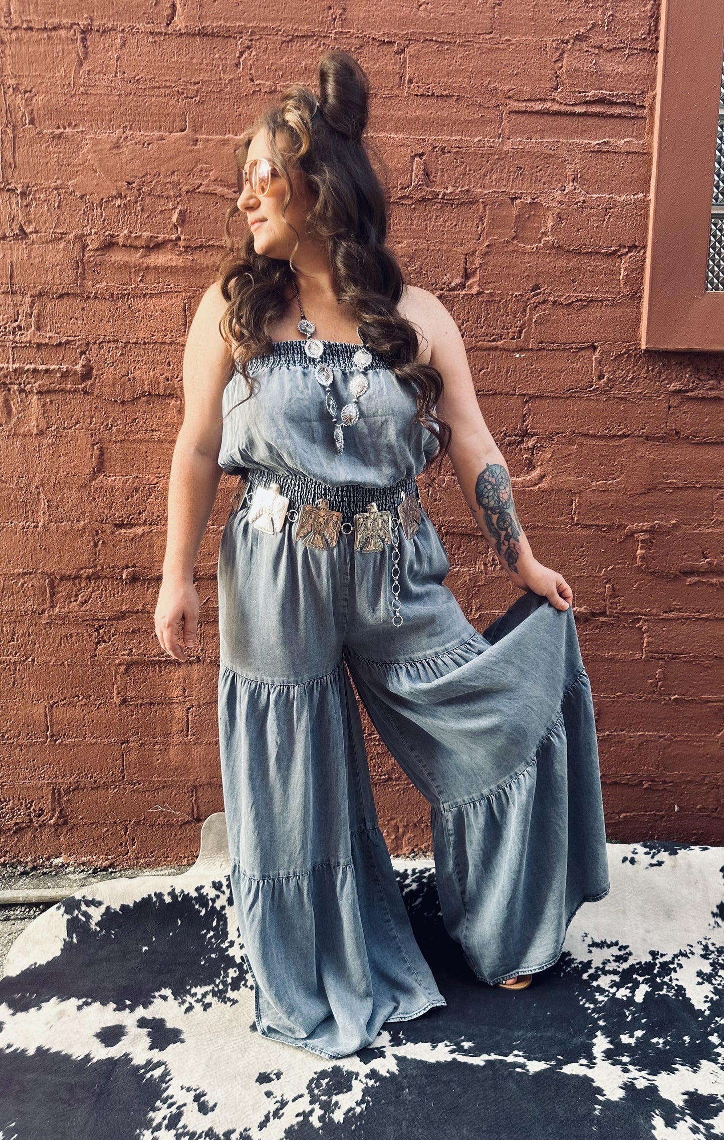 Blue Bell Babe - Ruffle Denim Jumpsuit