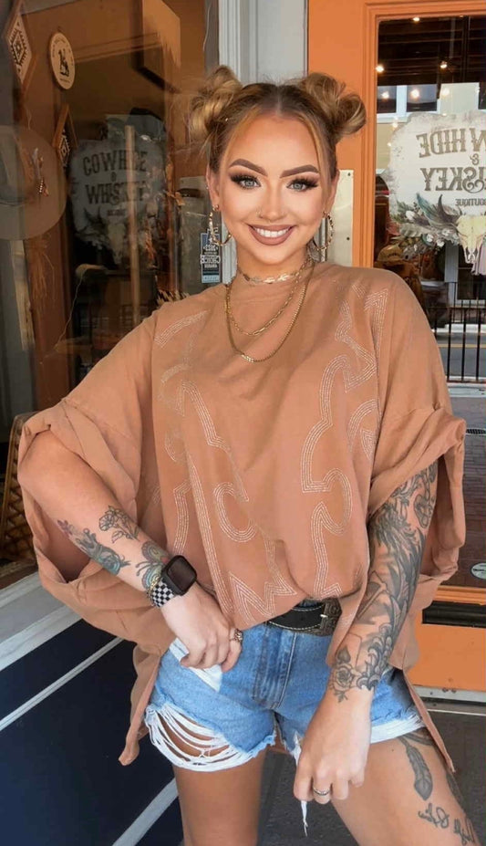 Glitter Boot Stitch - Camel Dolman Top