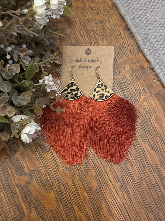 Rustic Cheetah Fringe - Earrings
