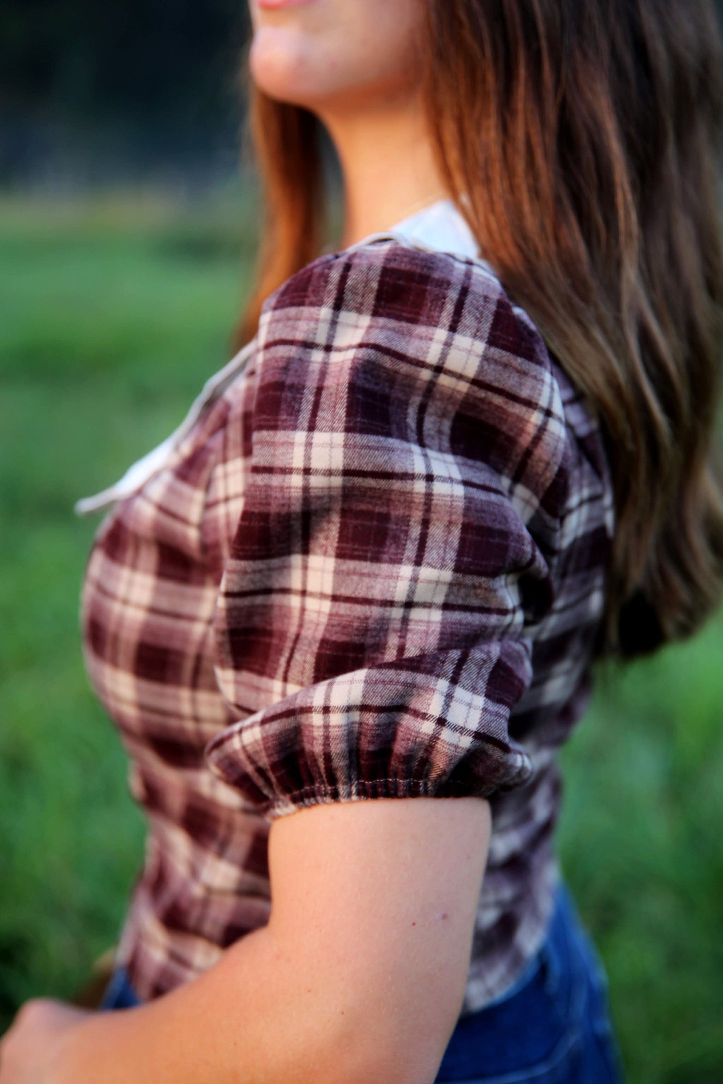Rustic Saddle – Brown Plaid Peter Pan Collar Top