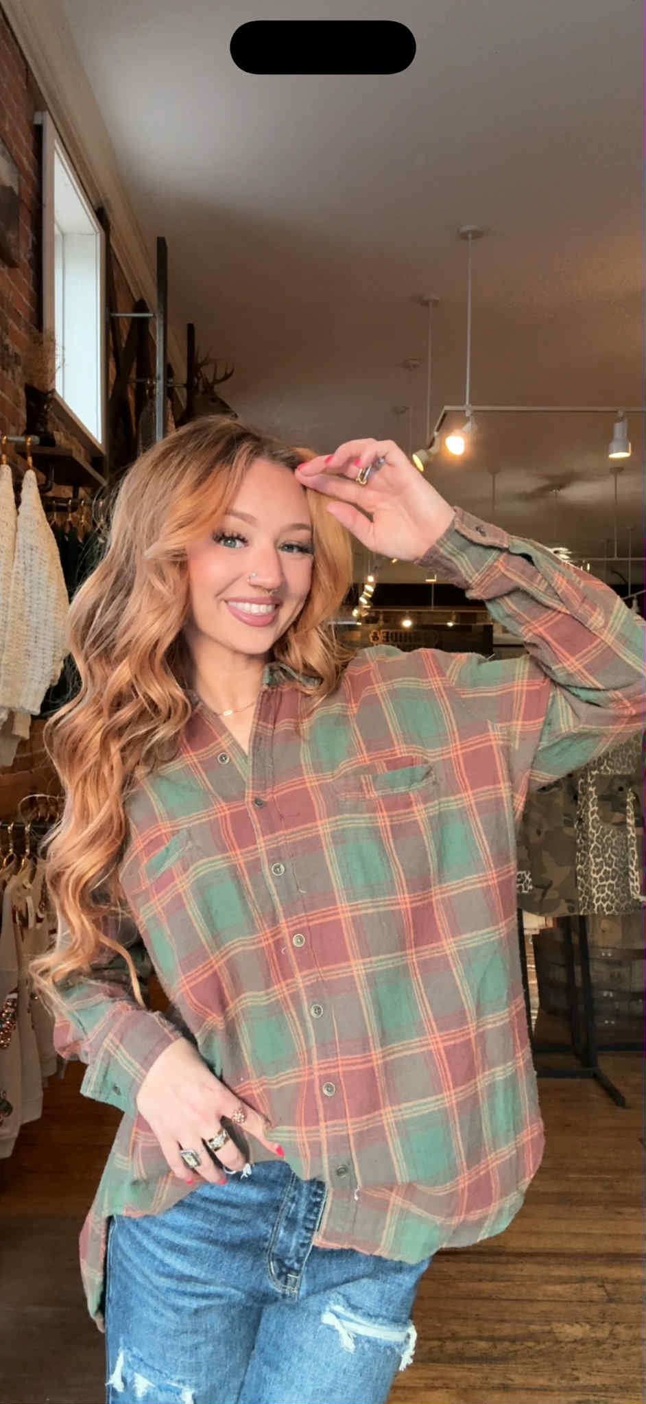 Evergreen Ember - Plaid Flannel Top
