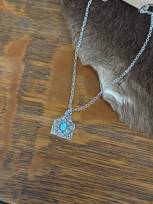 Western Mosaic Cow Tag - Necklace