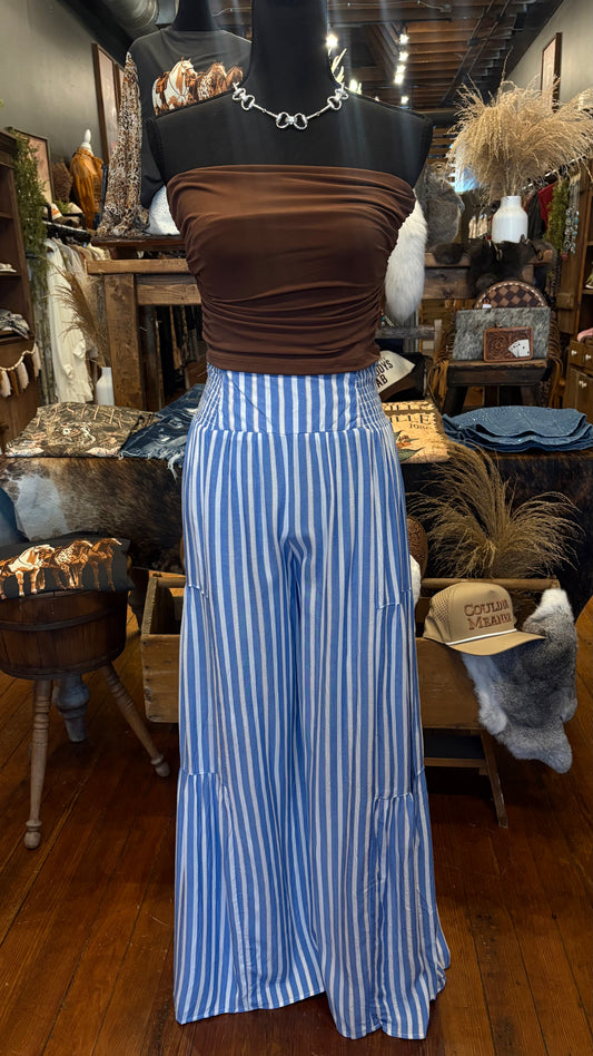 Coastal Melody – Blue Tiered Boho Wide Leg Pants