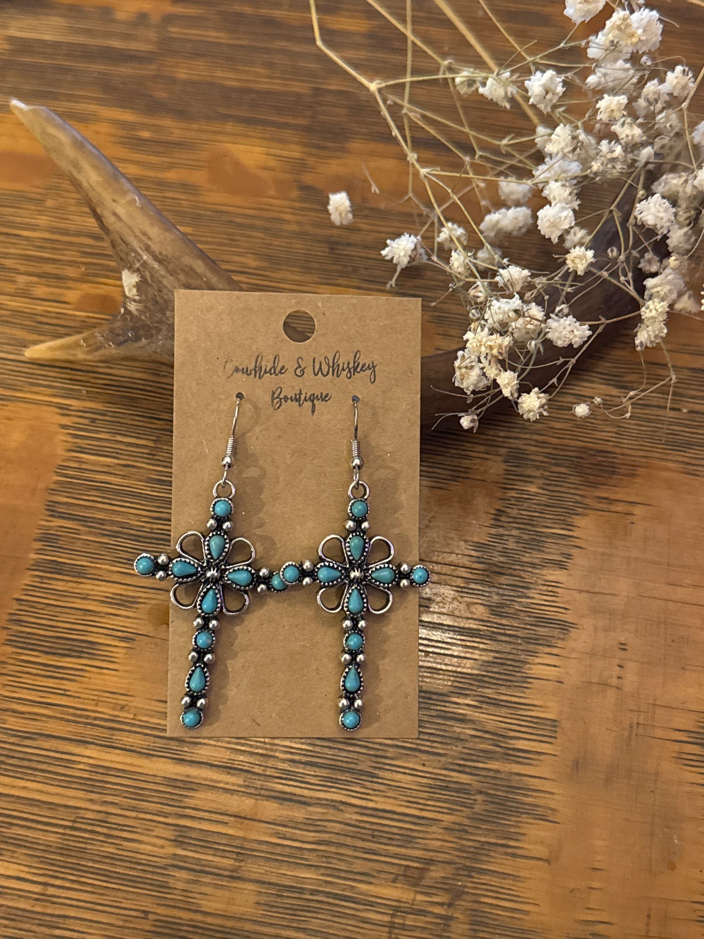 Dainty Teal Cross - Earrings