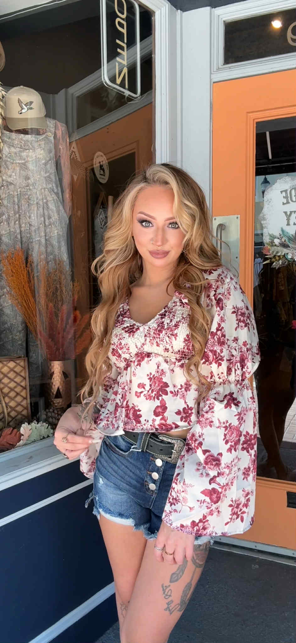 Rose Hip - Maroon/Ivory Floral Top