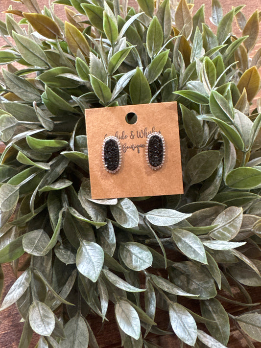 Black Druzy Stud - Earrings