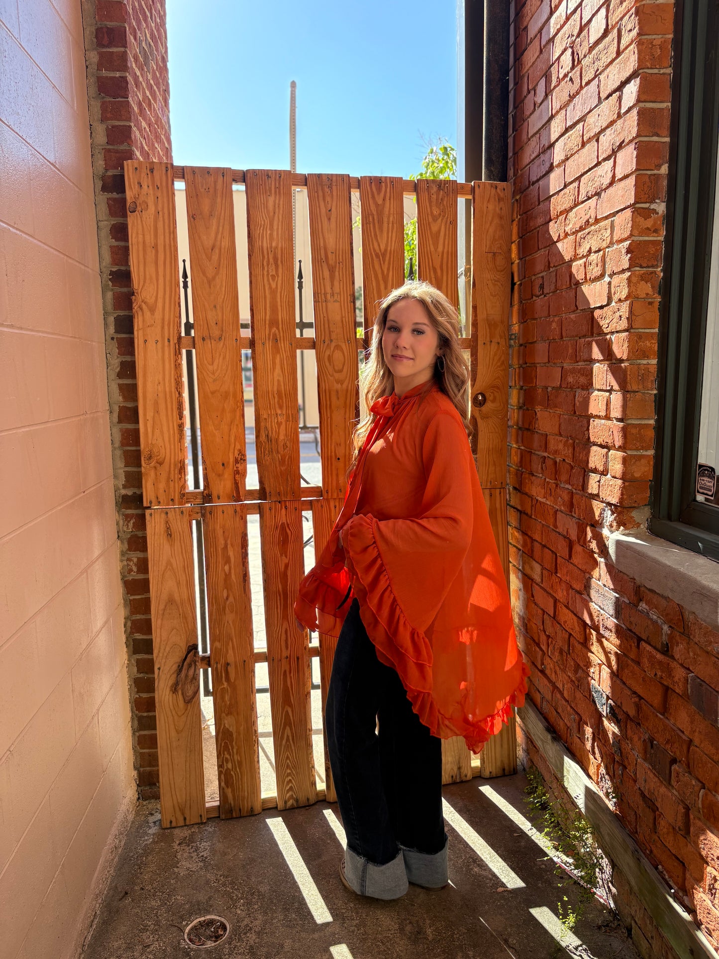 Dust & Grace- Rust Tie-Neck Blouse