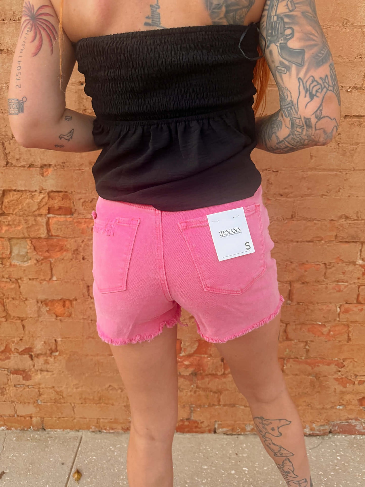 Distressed Raw Hem Denim Shorts - Hot Pink *Door Buster*