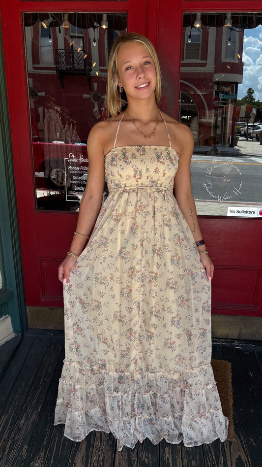 Sunlit Petals – Yellow Floral Dress